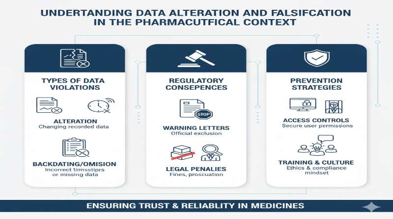 Data Alteration and Falsification in Pharmaceutical Context infographic