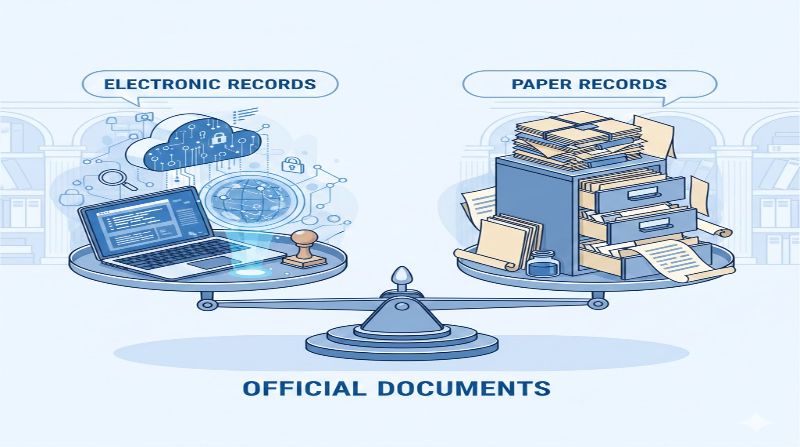Electronic Records vs Paper Records comparison infographic