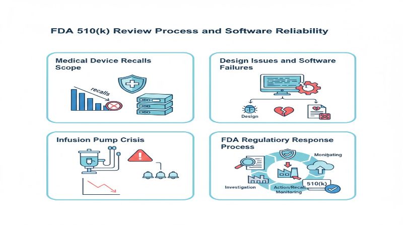 FDA 510k review process and software reliability infographic