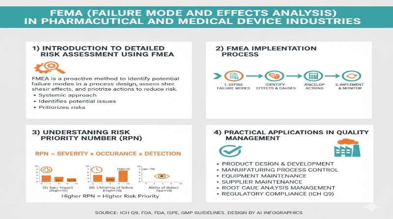 FMEA in pharmaceutical and medical device industries infographic