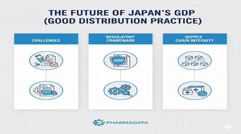 日本のGDP（医薬品流通規範）の将来を示すインフォグラフィック