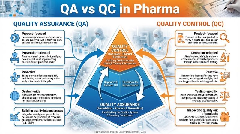 QA vs QC in Pharmaceutical Industry Infographic