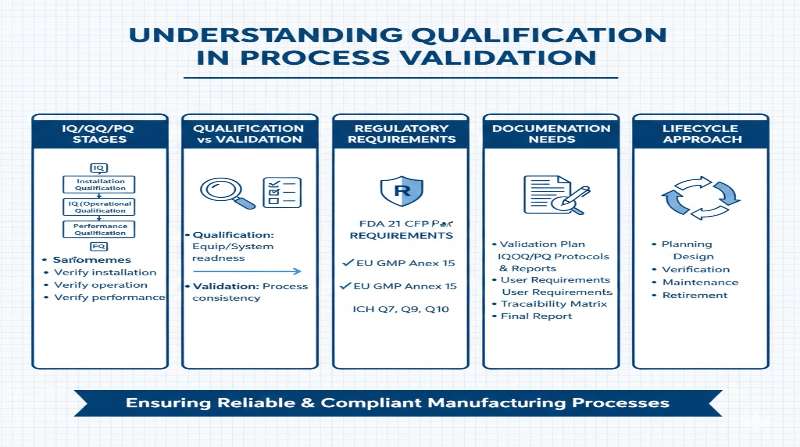 プロセスバリデーションにおけるクオリフィケーションのインフォグラフィック