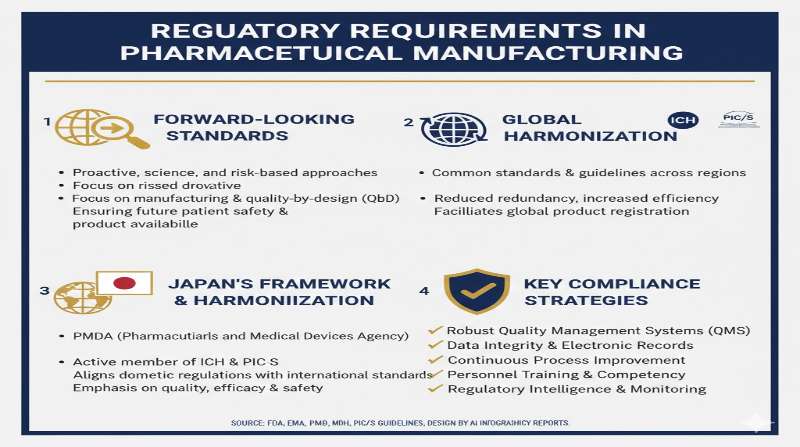 Regulatory requirements in pharmaceutical manufacturing infographic