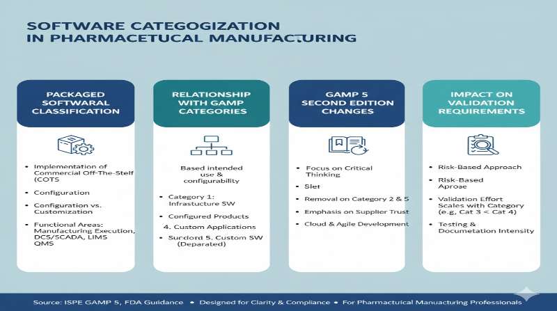 製薬製造におけるソフトウェア分類とGAMPカテゴリのインフォグラフィック
