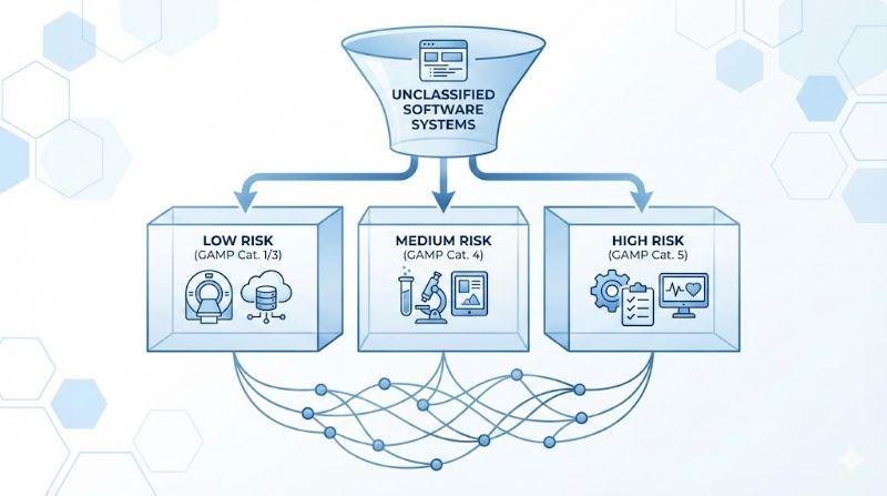 Software systems organized into risk-based GAMP5 categories
