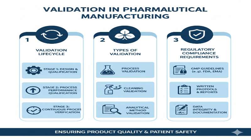 Validation in Pharmaceutical Manufacturing infographic